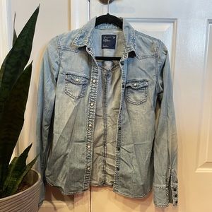 Light wash denim button up